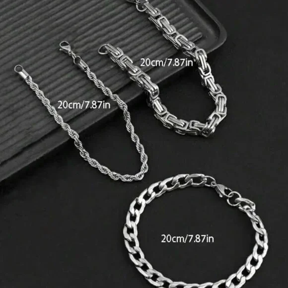 3pcs/Set Men Minimalist Stainless Steel Chain Bracelet - Picture 5 of 5
